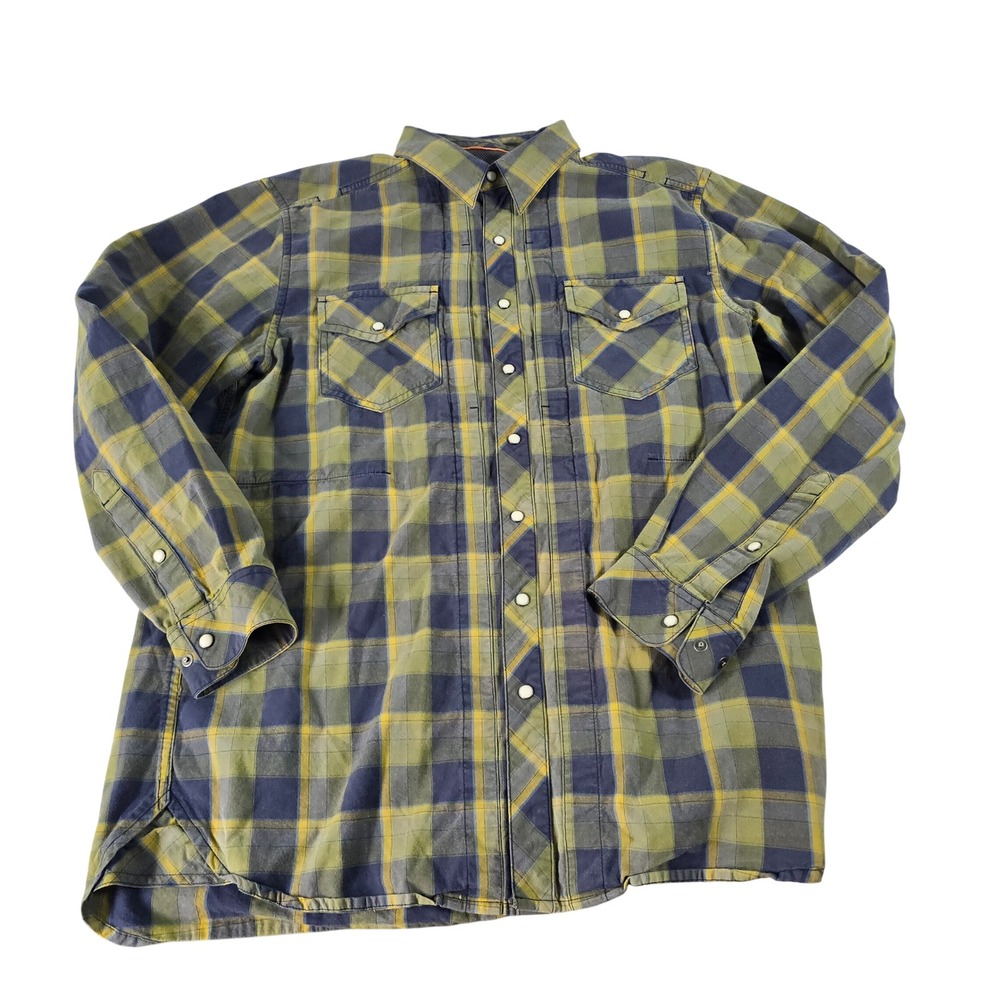 5.11 Tactical Mens Plaid Flannel Snap Front Shirt Olive Navy Yellow 72404 Medium